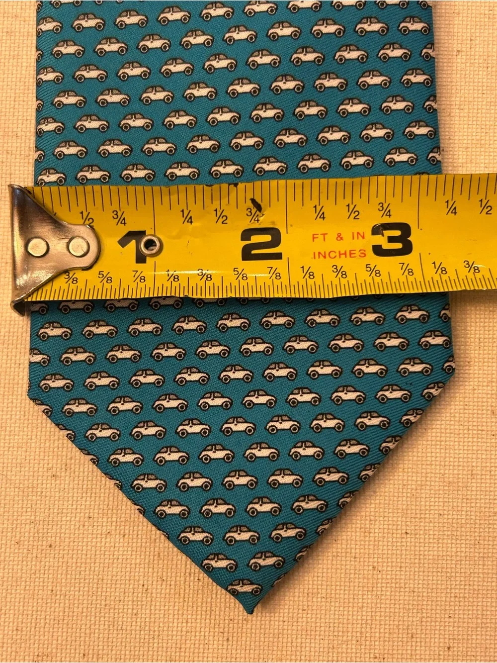 Beep beep Turquoise & White Micro-Car Pattern Tie - New
